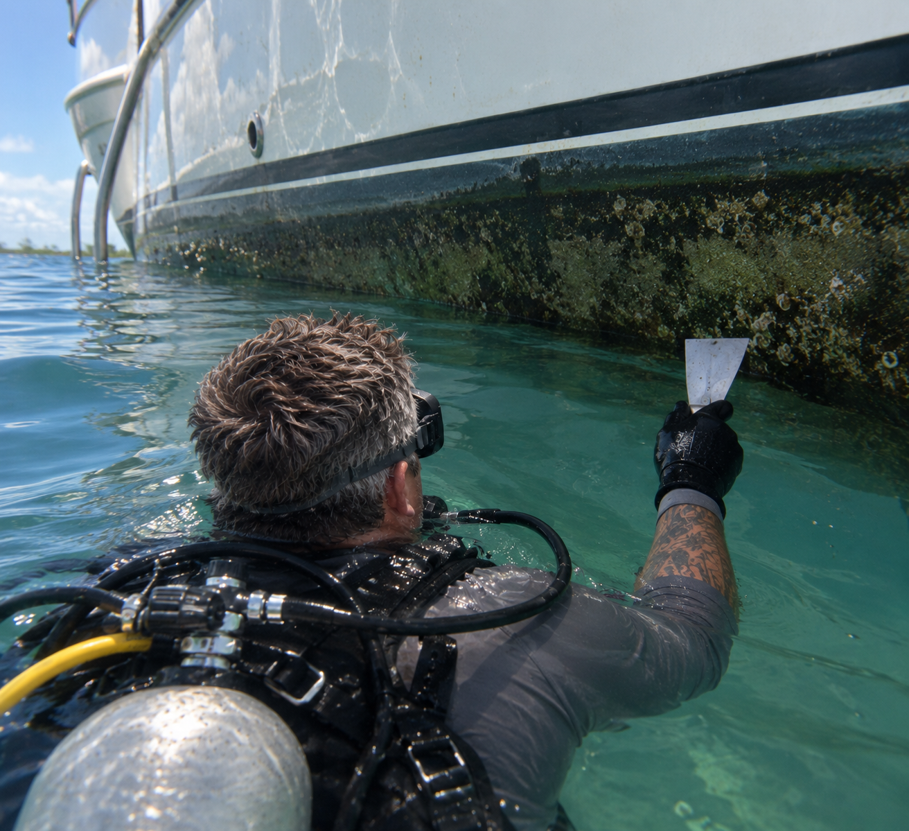 Underwater marine service — hull cleaning below the waterline